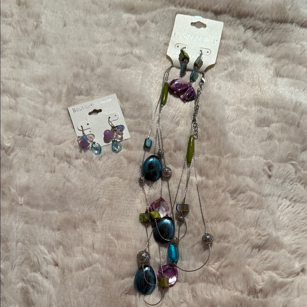 Hannah Silver Necklace with Purple and Green Accents